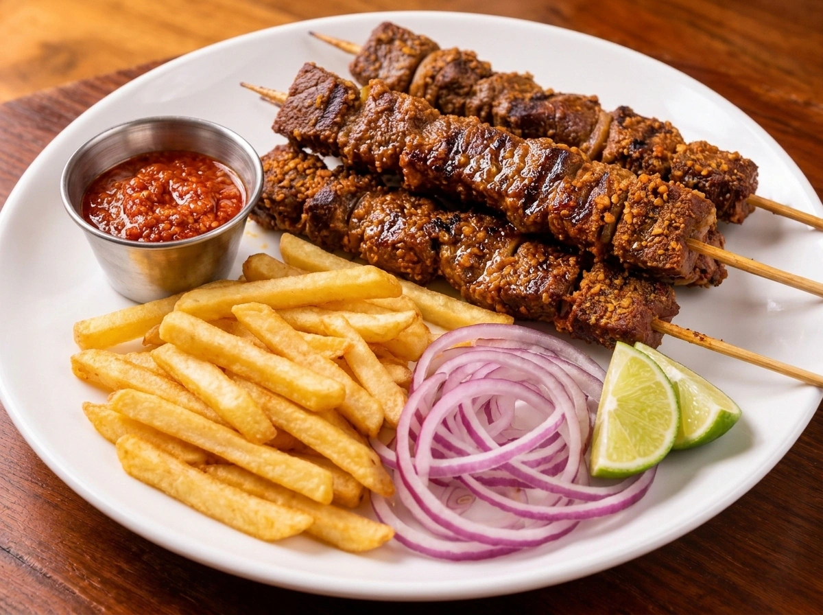 Brochettes de Bœuf Suya + Frites (3 500 FCFA) — TCHICK Rôtisserie Urbaine Almadies Dakar
