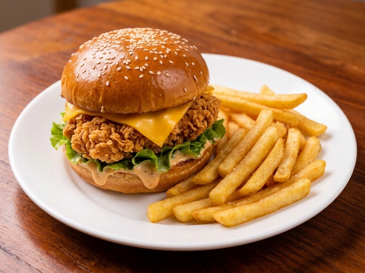 Chicken Burger Croustillant & Frites Maison (2 500 FCFA) — TCHICK Rôtisserie Urbaine Almadies Dakar